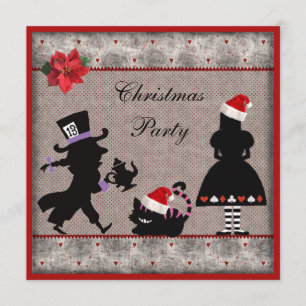 Alice, Mad Hatter & Cheshire Cat Christmas Party Invitation