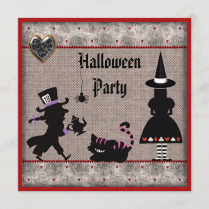 Alice, Mad Hatter & Cheshire Cat Halloween Party Invitation