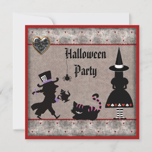 Alice Mad Hatter  Cheshire Cat Halloween Party Invitation