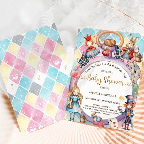 Alice Mad Hatter Queen of Hearts Baby Shower  Invitation