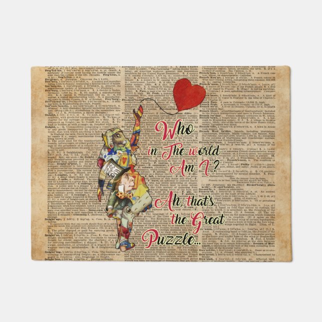 Alice,Mad Hatter &Rabbit Vintage Collage Quote Doormat (Front)