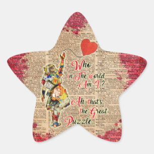 Alice,Mad Hatter &Rabbit Vintage Collage Quote Star Sticker