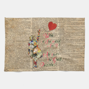 Alice,Mad Hatter &Rabbit Vintage Collage Quote Towel