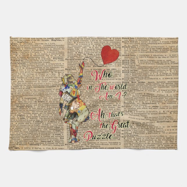 Alice,Mad Hatter &Rabbit Vintage Collage Quote Towel (Horizontal)