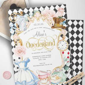 Alice mad hatter wonderland tea party 1st birthday invitation