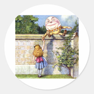 Alice Meets Humpty Dumpty in Wonderland Classic Round Sticker