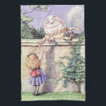 Alice Meets Humpty Dumpty Towel<br><div class="desc">“Humpty Dumpty sat on a wall. Humpty Dumpty had a great fall….” Remember? Here is a 16” x 24” kitchen towel with a vintage image of Alice meeting Humpty Dumpty, who appeared in Lewis Carroll's “Through the Looking-Glass” (1872). See the entire Wonderland Kitchen Towel collection in the FOOD/BEV | Linens...</div>