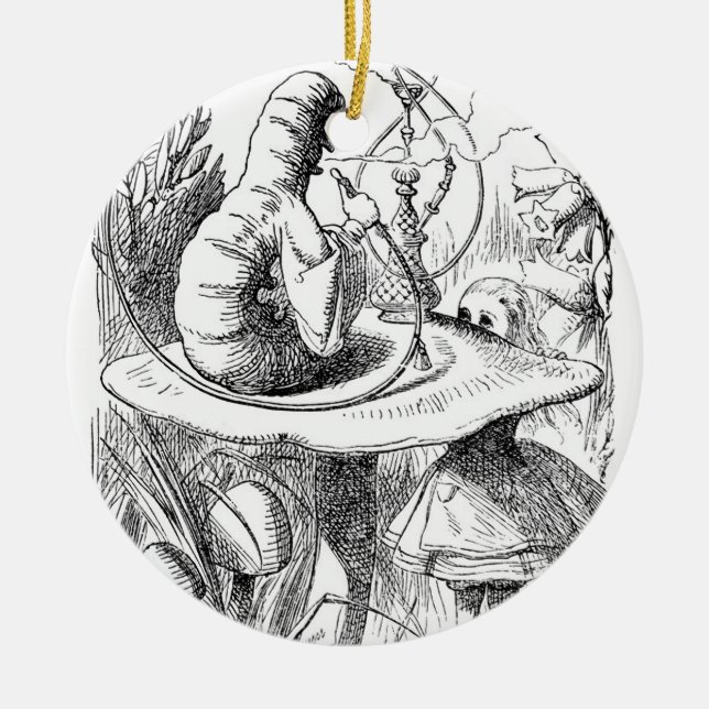 Alice Meets the Caterpillar - Alice in Wonderland Ceramic Ornament (Front)