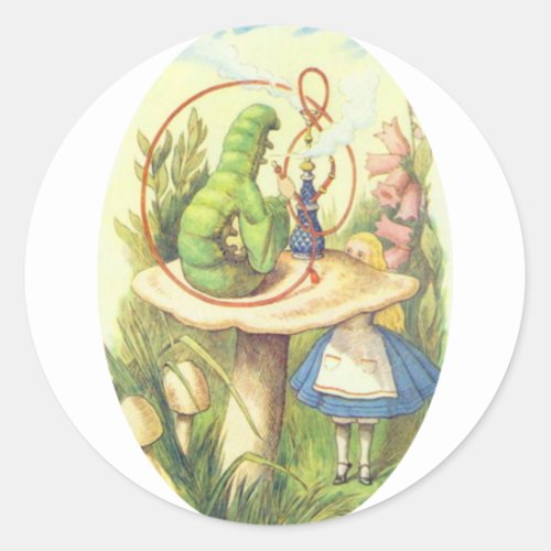Alice Meets the Caterpillar Classic Round Sticker