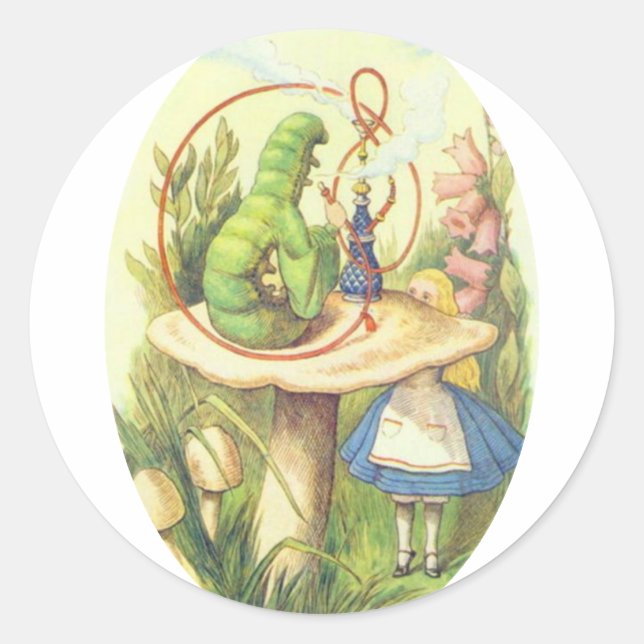 Alice Meets the Caterpillar Classic Round Sticker (Front)