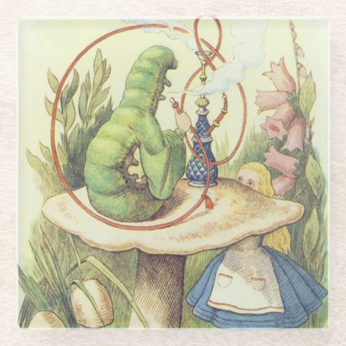Alice Meets the Caterpillar Glass Coaster