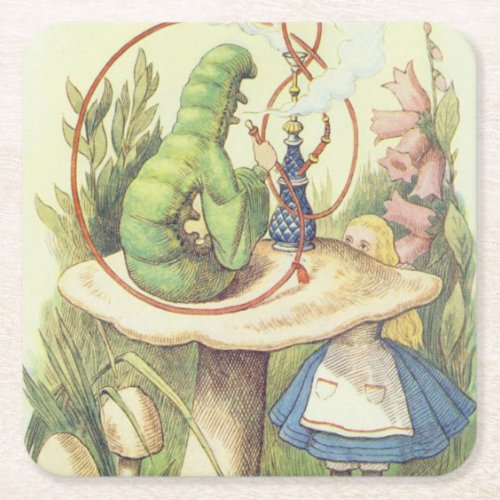Alice Meets the Caterpillar Square Paper Coaster