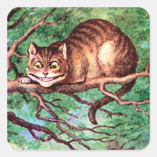 Alice Meets The Cheshire Cat in Wonderland Square Sticker (Front)