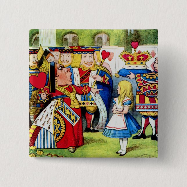 Alice Meets the Queen of Hearts in Wonderland Button (Front)