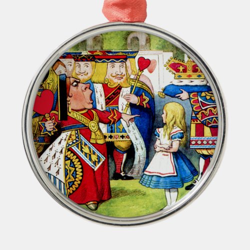 Alice Meets the Queen of Hearts in Wonderland Metal Ornament