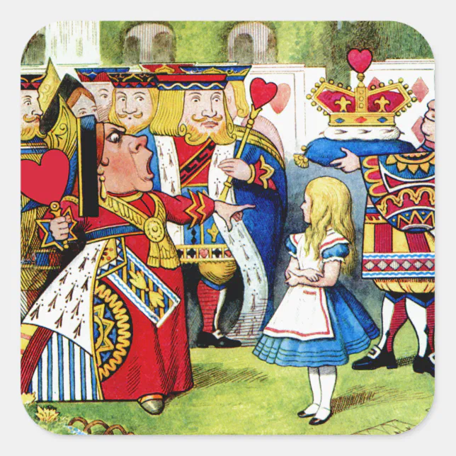 Alice Meets the Queen of Hearts in Wonderland Square Sticker | Zazzle