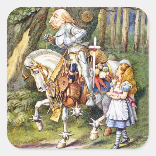 Alice Meets the White Knight in Wonderland Square Sticker