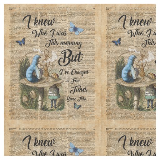 Alice,Mushroom and Jin,Vintage Dictionary Art Fabric