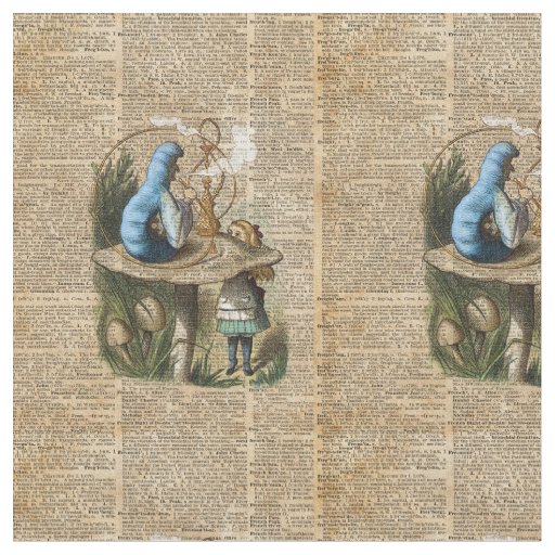 Alice,Mushroom and Jin,Vintage Dictionary Art Fabric