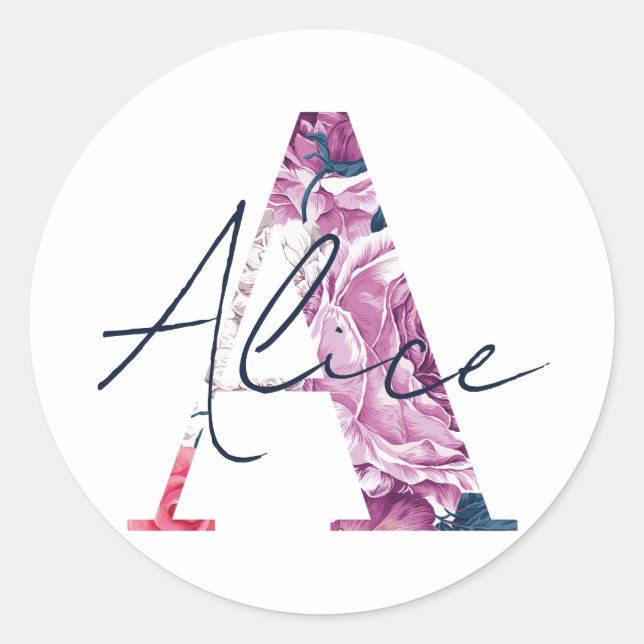 Alice Name Custom Sticker Girls Label Floral A (Front)