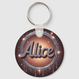 Alice Name Diamond Logo Badge in Sparkling Jewelry Keychain