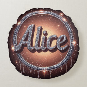 Alice Name Diamond Logo Badge in Sparkling Jewelry Round Pillow
