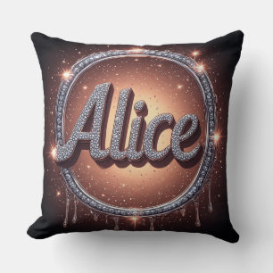 Alice Name Diamond Logo Badge in Sparkling Jewelry Throw Pillow