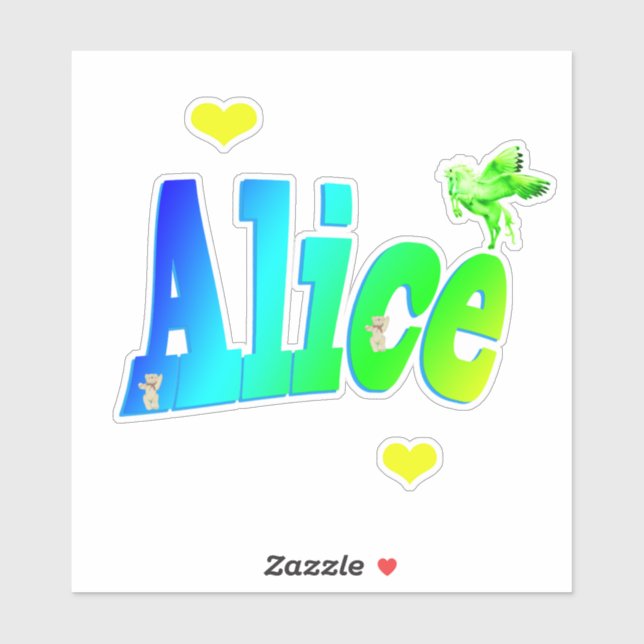 Alice Name Logo With Unicorn, Sticker (Sheet)