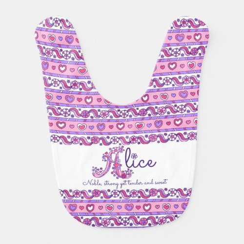 Alice name meaning heart flower pattern baby bib