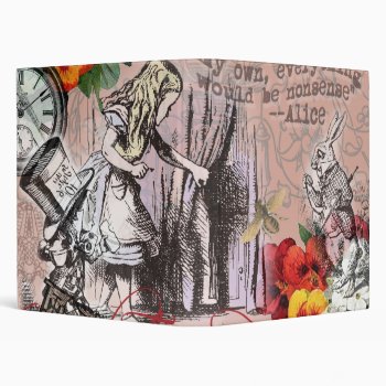 Alice Nonsense Curtain Wonderland 3 Ring Binder by antiqueart at Zazzle