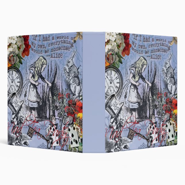 Alice nonsense curtain wonderland - Blue 3 Ring Binder (Background)