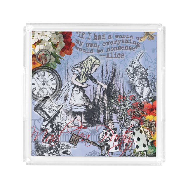 Alice nonsense curtain wonderland - Blue Acrylic Tray (Front)