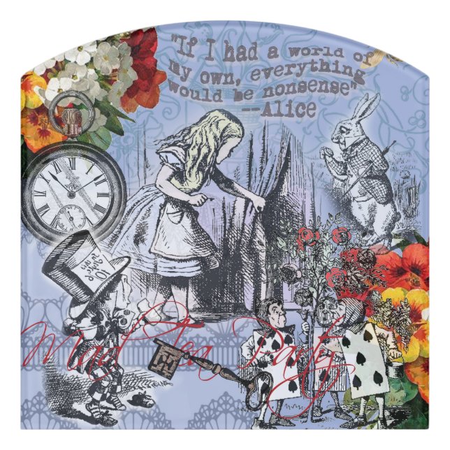 Alice nonsense curtain wonderland - Blue Door Sign (Contour Front)
