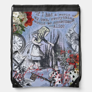 Alice nonsense curtain wonderland - Blue Drawstring Bag