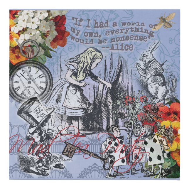 Alice nonsense curtain wonderland - Blue Faux Canvas Print (Front)