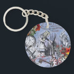 Alice nonsense curtain wonderland - Blue Keychain<br><div class="desc">Alice's Adventures in Wonderland's original illustrations are in this gift, from Alice looking through the curtain, the Mad Hatter, and the White Rabbit. These images are from the original books, where they had a rabbit hole, the Mad Tea Party, and makes a wonderful gift for the Alice in Wonderland enthusiast...</div>