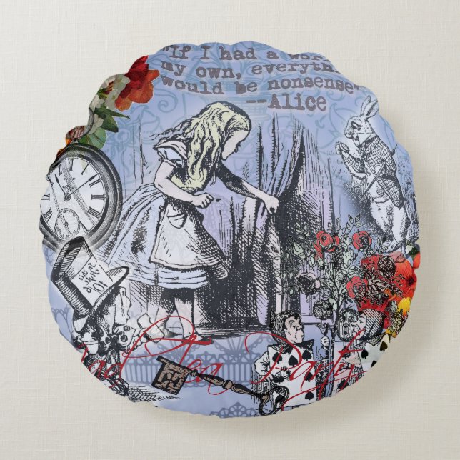 Alice nonsense curtain wonderland - Blue Round Pillow (Front)