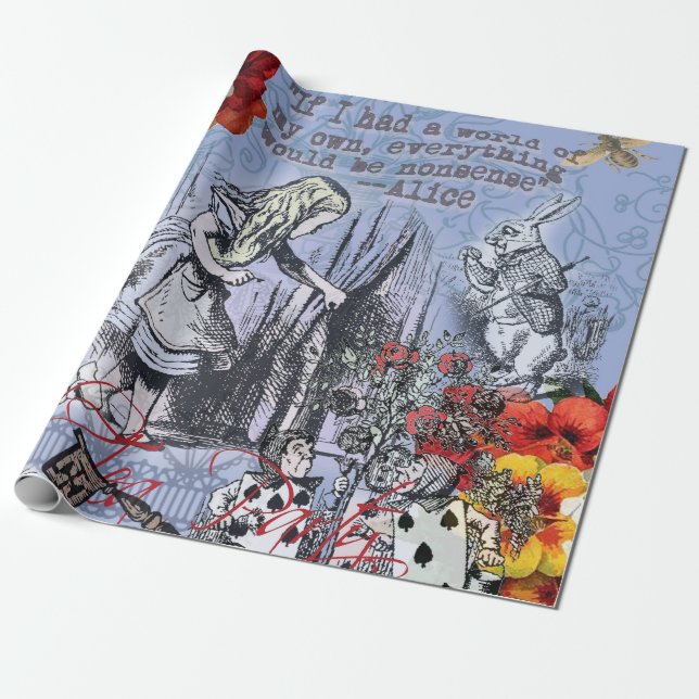 Alice nonsense curtain wonderland - Blue Wrapping Paper (Unrolled)