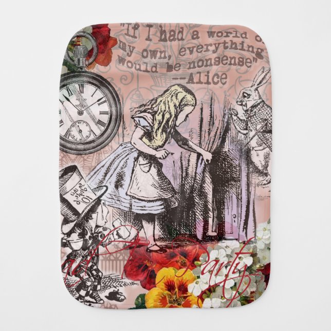 Alice nonsense curtain wonderland burp cloth (Front)