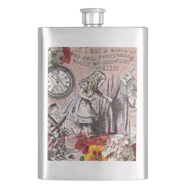 Alice nonsense curtain wonderland classic hip flask (Front)