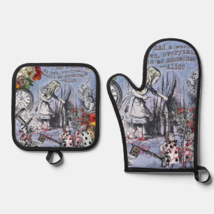Alice nonsense curtain wonderland classic oven mitt & pot holder set