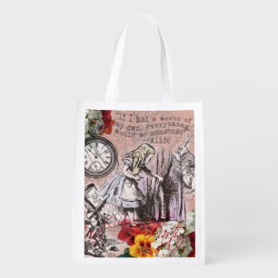 Alice nonsense curtain wonderland classic reusable grocery bag