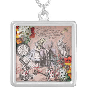 Alice nonsense curtain wonderland classic silver plated necklace