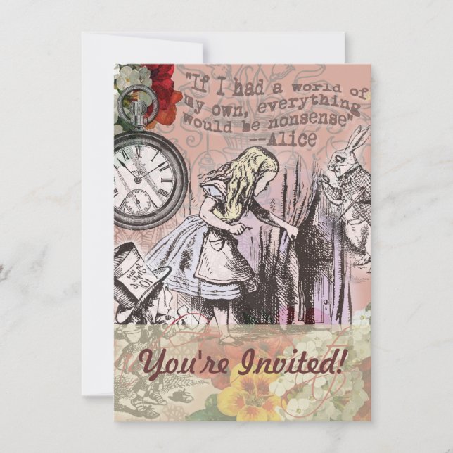 Alice nonsense curtain wonderland invitation (Front)