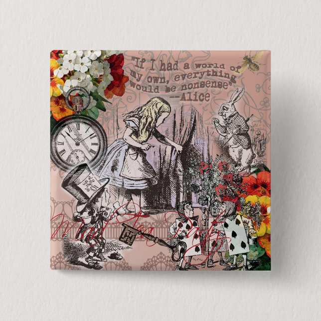 Alice nonsense curtain wonderland pinback button (Front)