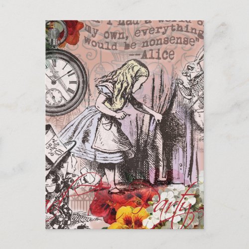 Alice nonsense curtain wonderland postcard