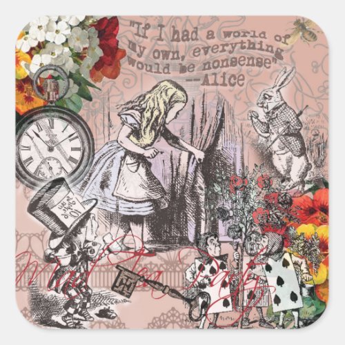 Alice nonsense curtain wonderland square sticker