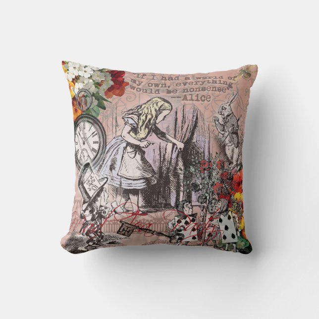 Alice nonsense curtain wonderland throw pillow (Front)