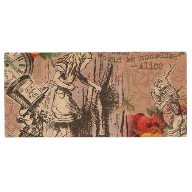Alice nonsense curtain wonderland wood USB flash drive (Front)