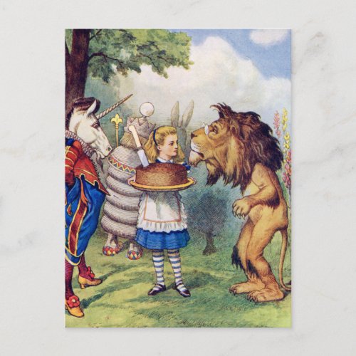 Alice Offers Cake to The Lion and The Unicorn Postcard